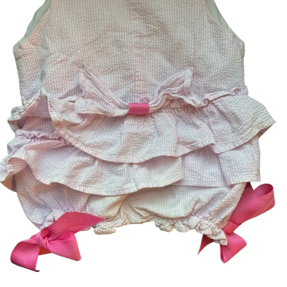 Vintage Bailey Boys Pink Seersucker Watermelon Bubble Romper 18M